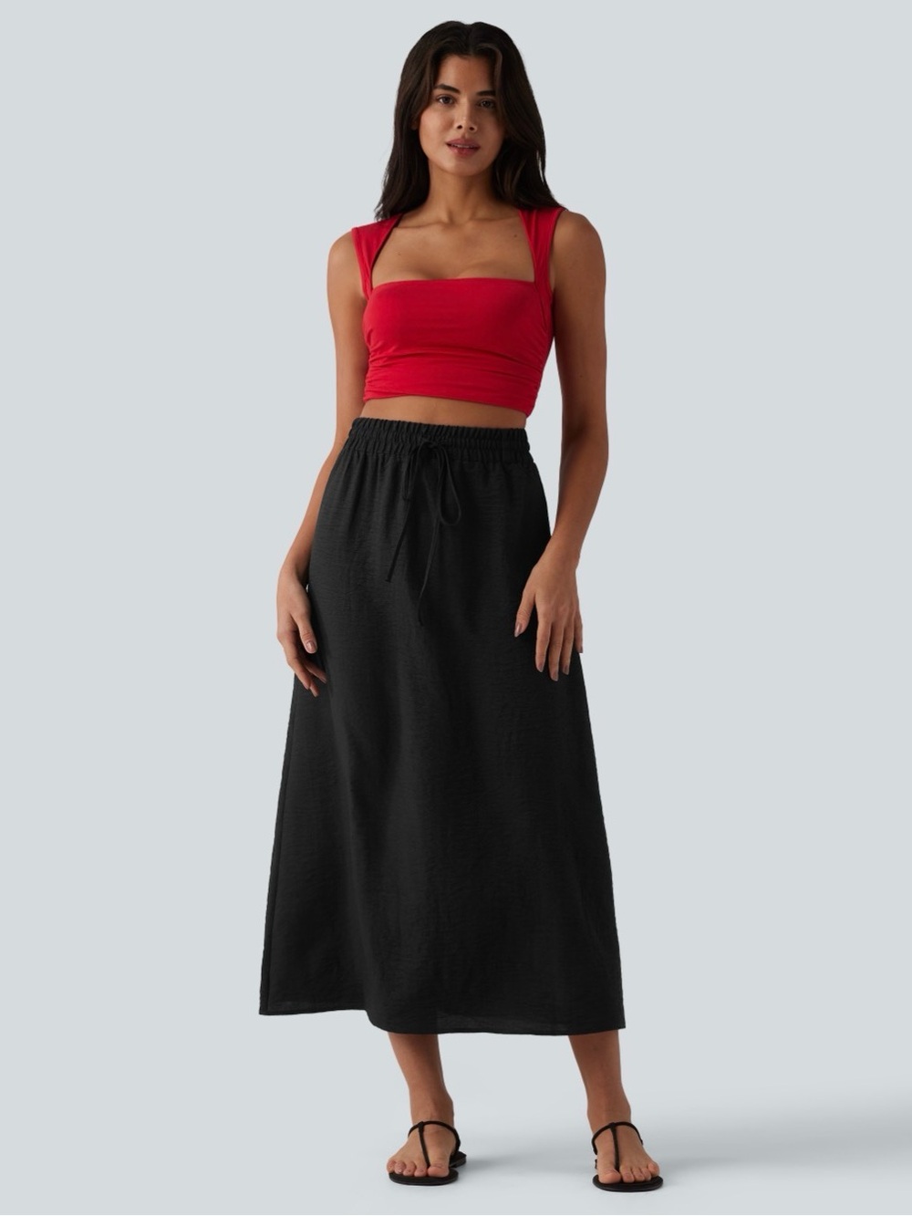 HALARA - High Waisted Drawstring Maxi Linen-Feel Casual Skirt